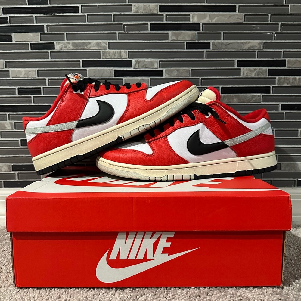 Nike retro “PRM” Chicago Split 
 Men's Red and White Dunk Sneakers